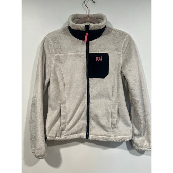 Abercrombie & Fitch Girls Cozy Warm Sherpa Fleece Zip up Jacket Cream XL - Picture 2 of 8